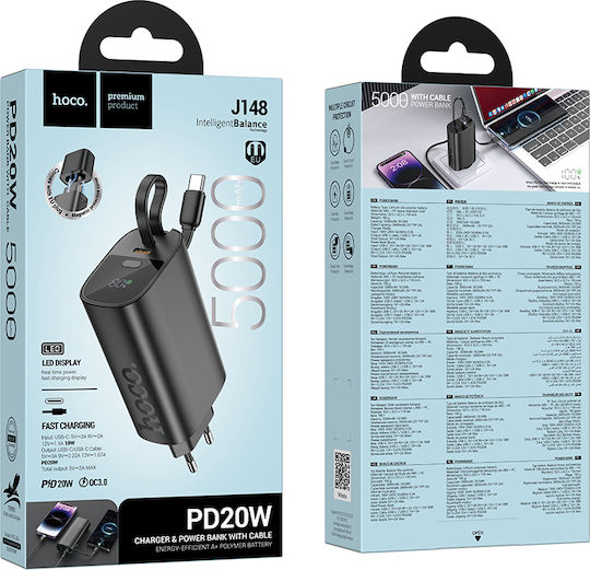 Hoco J148 Handy Power Bank 5000mAh 20W with USB-C Port Power Delivery Black view 2