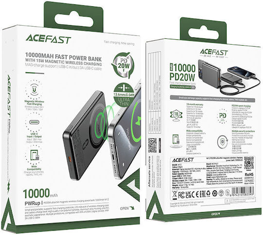 Hoco Acefast M12 Power Bank 10000mAh 20W with USB-C Port Power Delivery Black view 2