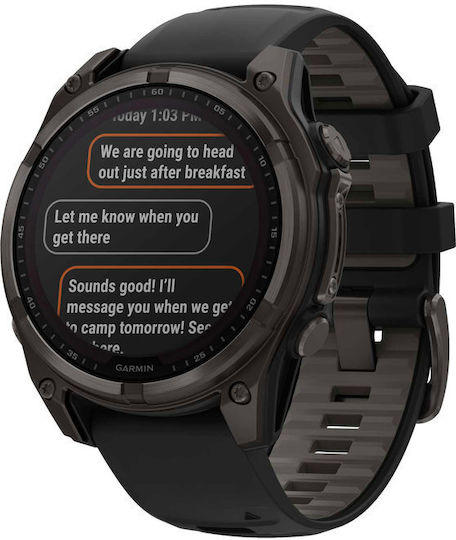 Garmin Fenix 8 Solar Titanium 47mm Waterproof Smartwatch with Heart Rate Monitor (Sapphire, Carbon Grey Dlc Titanium With Black/pebble Grey Silicone Band) vue 3