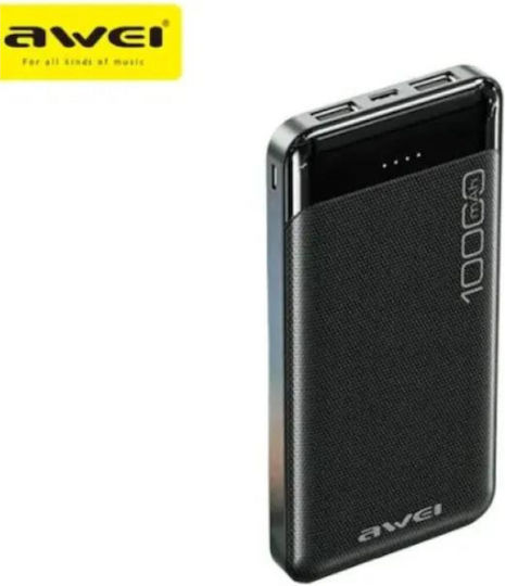Awei P37K Power Bank 10000mAh with 2 USB-A Ports and USB-C Port Black vue 4