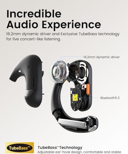 OneOdio EKSA S30 Open Ear Bluetooth Handsfree Earphones with Sweat Resistance and Charging Case Black view 4