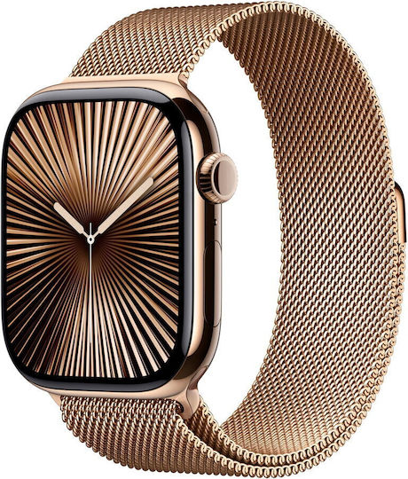 Apple Watch Series 10 Cellular Titanium 46mm Waterproof with eSIM and Heart Rate Monitor (Gold Titanium with Gold Milanese Loop (S/M)) view 2