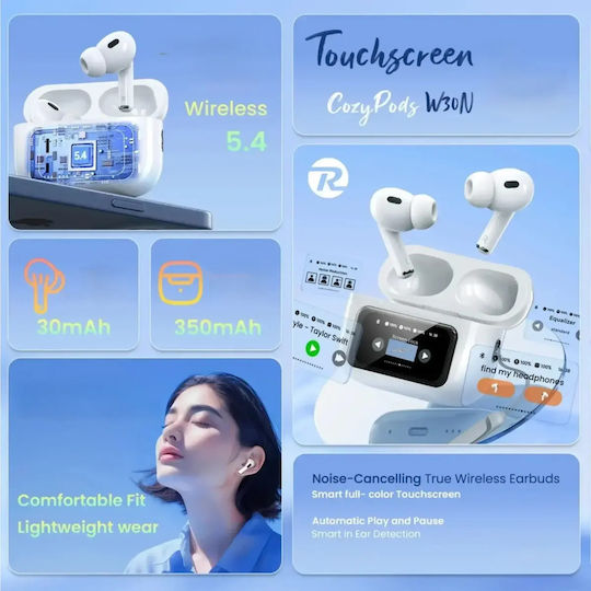 Remax CozyPods W30N In-ear Bluetooth Handsfree Earphones with Charging Case White vue 4