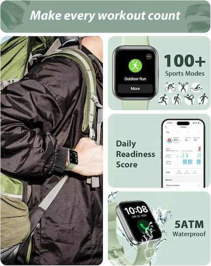 Tensky ID208 Plus Smartwatch with Heart Rate Monitor (Green) view 4