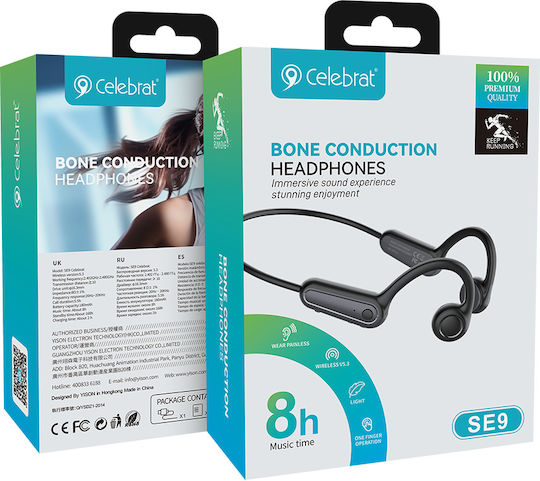 Celebrat SE9 Bone Conduction Bluetooth Handsfree Earphones with Sweat Resistance Black vista 2
