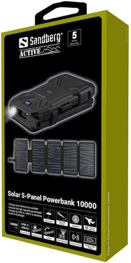 Sandberg 5-Panel Solar Power Bank 10000mAh with USB-A Port and USB-C Port Black vista 9
