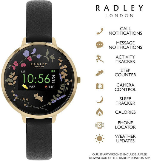 Radley London Aluminium 38mm Smartwatch (Dog Gold and Black Leather) view 5