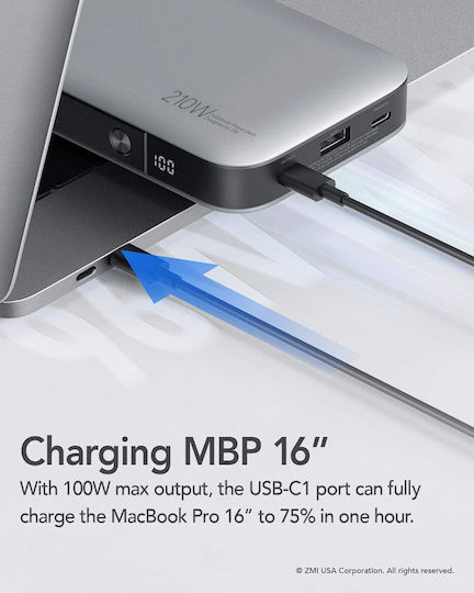 ZMI Qb826g Power Bank 25000mAh with USB-A Port and 2 USB-C Ports Power Delivery / Quick Charge 3.0 Gray view 6