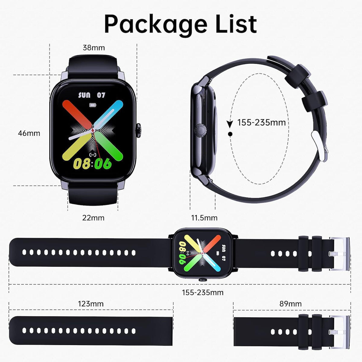 LLKBOHA P75 Smartwatch with Heart Rate Monitor (Black) view 5