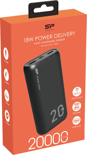 Silicon Power QS15 Power Bank 20000mAh with 2 USB-A Ports and USB-C Port Power Delivery / Quick Charge 3.0 Black view 5
