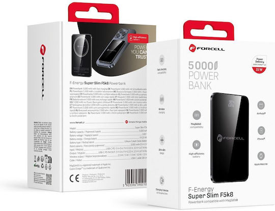 Forcell F-Energy F5K8 MagSafe Power Bank 5000mAh 15W with USB-C Port Power Delivery / Quick Charge 4.0 Black view 4