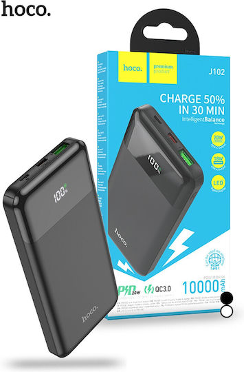 Hoco J102 Power Bank 10000mAh 20W with USB-A Port and USB-C Port Quick Charge 3.0 Black