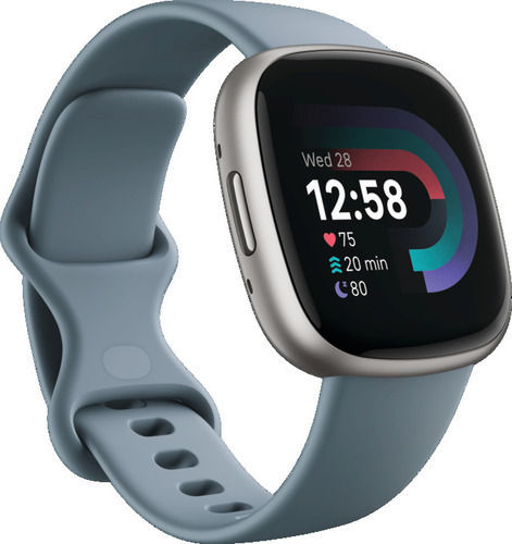 Fitbit Versa 4 Aluminium 41mm Waterproof Smartwatch with Heart Rate Monitor (Blue/Platinum) vue 3