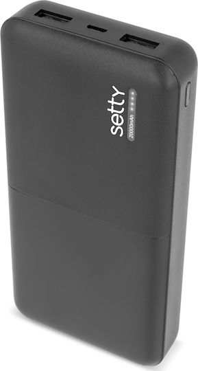 Setty Travel Battery Power Bank 20000mAh with 2 USB-A Ports Black