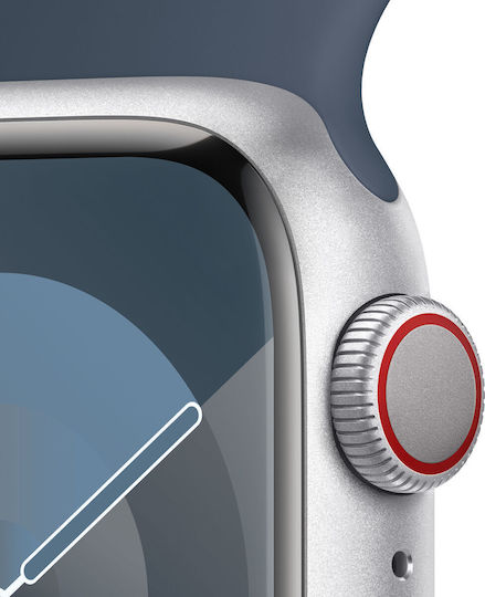 Apple Watch Series 9 Cellular Aluminium 41mm Waterproof with Heart Rate Monitor (Silver with Storm Blue Sport Band (S/M)) view 3