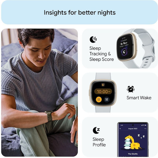 Fitbit Sense 2 Aluminium Waterproof Smartwatch with Heart Rate Monitor (Blue Mist/Soft Gold) vue 7