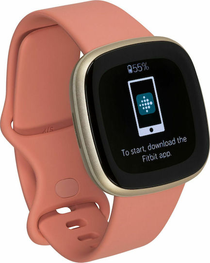 Fitbit Versa 3 Waterproof Smartwatch with Heart Rate Monitor (Pink Clay/Soft Gold Aluminum) view 3