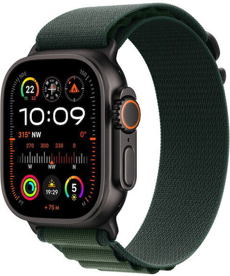 Apple Watch Ultra 2 Titanium 49mm Waterproof with eSIM and Heart Rate Monitor (Black with Dark Green Alpine Loop - Large) view 2
