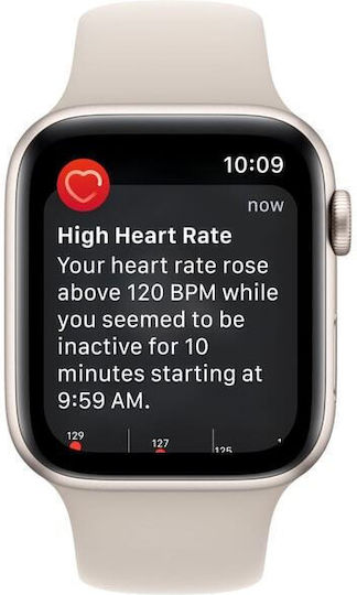 Apple Watch SE 2022 Aluminium 44mm Waterproof with Heart Rate Monitor (Starlight with Starlight Sport Band) view 4