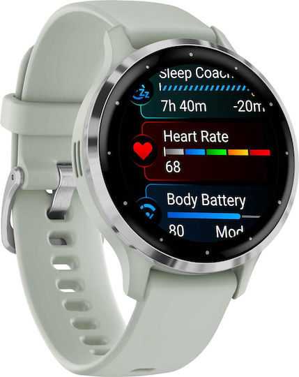 Garmin Venu 3S 41mm Waterproof Smartwatch with Heart Rate Monitor (Silver Stainless Steel Bezel with Sage Gray Case and Silicone Band) view 3