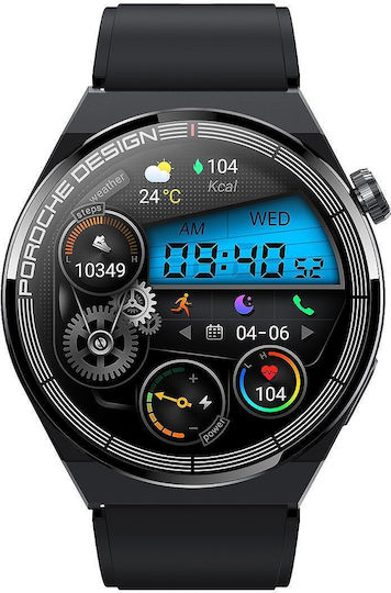 Ochstin 5hk46p 1.36 Inch Round Screen Silicone Strap Smart Watch Bluetooth Call Function Black+black view 2
