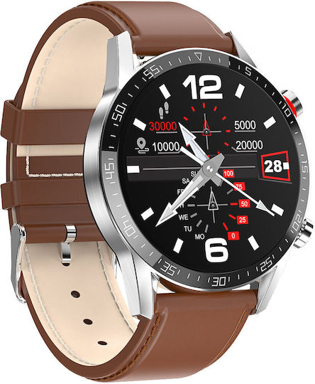Nubi L13 Smartwatch with Heart Rate Monitor (Brown / Leather Strap)