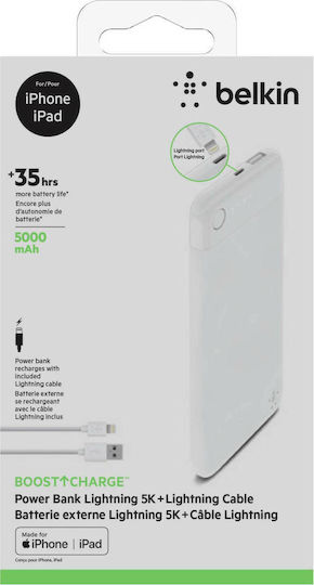 Belkin Boost Charge with Lightning Connector + Lightning Cable Power Bank 5000mAh with USB-A Port White view 3