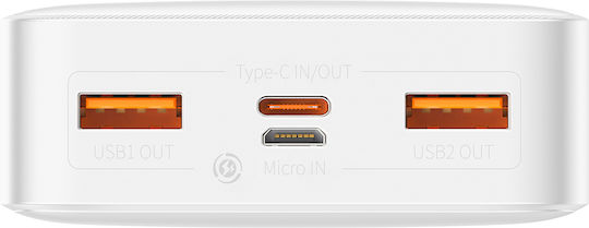 Baseus Bipow Power Bank 20000mAh 15W with 2 USB-A Ports and USB-C Port White view 3