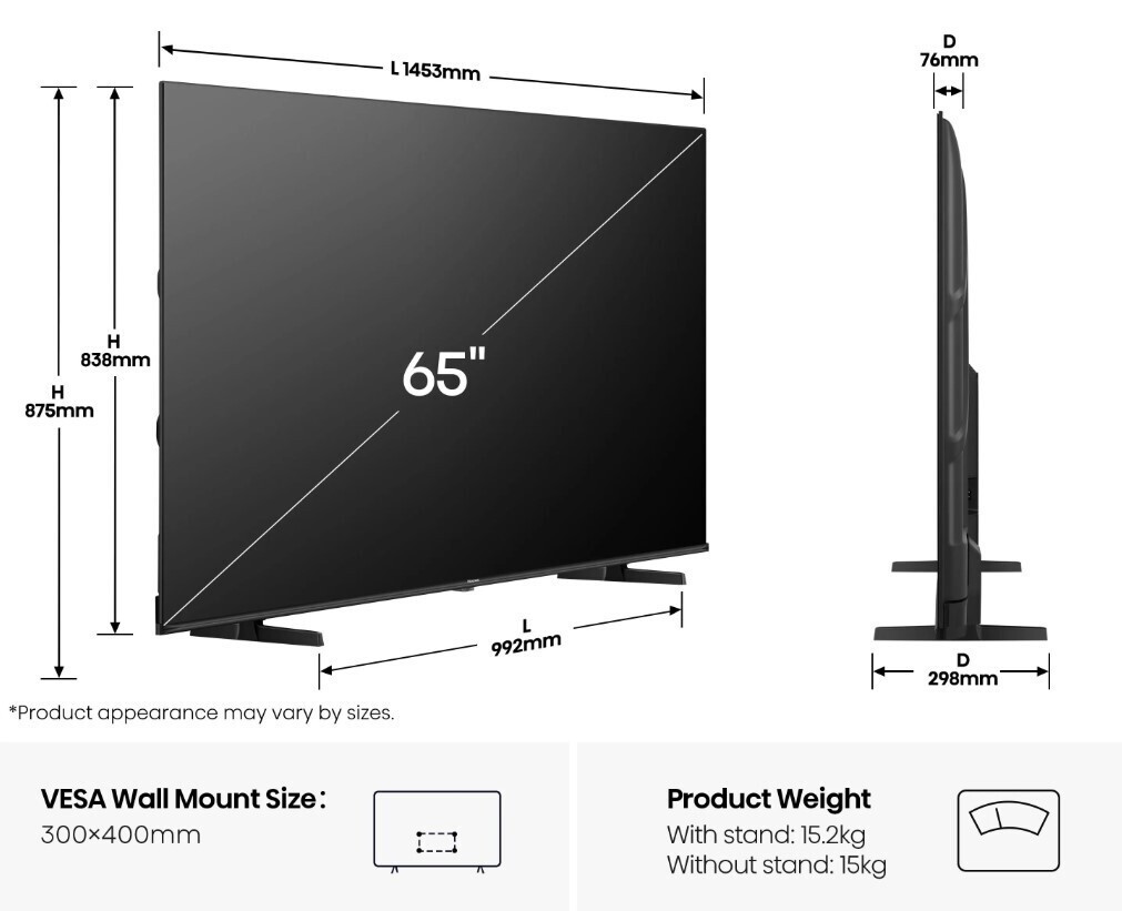 Hisense Smart Television 65" 4K UHD QLED E7Q HDR (2025) view 7