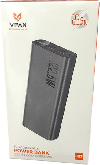 Vipfan F07 Power Bank 20000mAh 22.5W with 2 USB-A Ports Power Delivery Black view 4