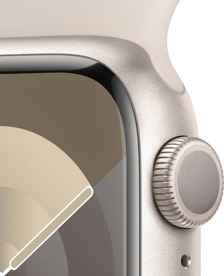 Apple Watch Series 9 Aluminium 41mm Waterproof with Heart Rate Monitor (Starlight with Starlight Sport Band (M/L)) view 3