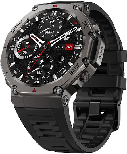 Aoke DM58 GPS 45mm Smartwatch with Heart Rate Monitor (Black Case / Black Silicone Strap)