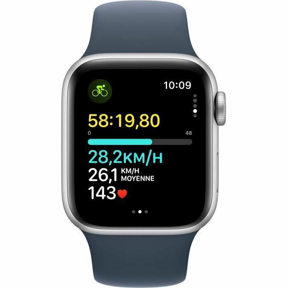 Apple Watch SE 2023 Cellular Aluminum 40mm Waterproof with eSIM and Heart Rate Monitor (Silver with Storm Blue Sport Band - M/L) view 5