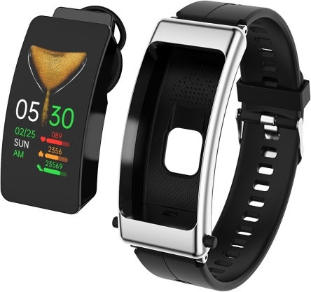 K50 1.08 Inch Silicone Band Earphone Detachable Ip67 Waterproof Smart Watch Support Bluetooth Call Black Silver