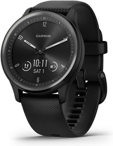 Garmin Vivomove Sport 40mm Waterproof Smartwatch with Heart Rate Monitor (Black Case and Silicone Band with Slate Accents) view 2