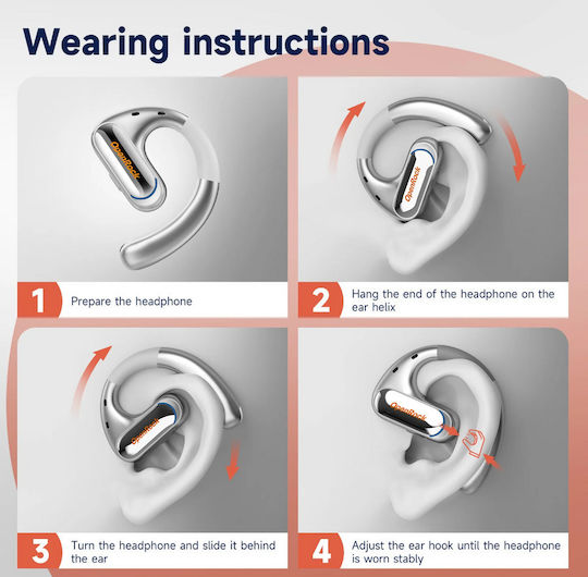OneOdio OpenRock Pro Bone Conduction Bluetooth Handsfree Earphones with Sweat Resistance and Charging Case Silver view 2