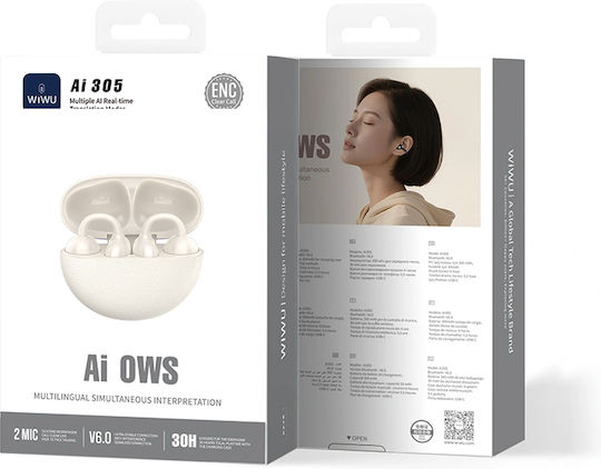 Wiwu Ai305 Open Ear Bluetooth Handsfree Earphones with Charging Case White view 3