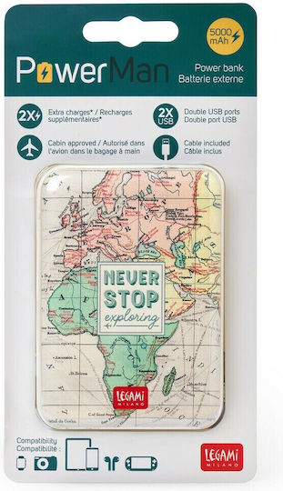 Legami Milano My Super Power 5000mAh with 2 USB-A Ports Travel view 4