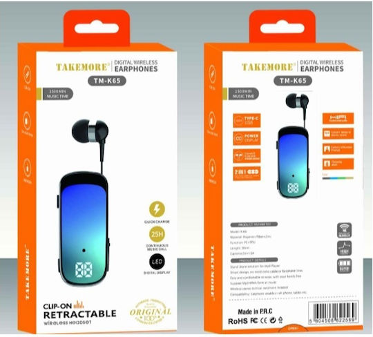 Takemore TM-K65 In-ear Bluetooth Handsfree Earphone Black view 3