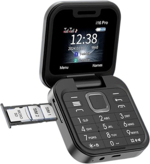 i16 Pro Dual SIM Mobile with Buttons (English Menu) Black view 1