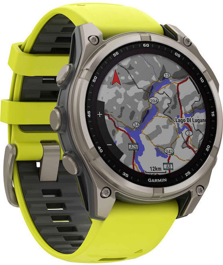 Garmin Fenix 8 Solar Titanium 47mm Waterproof Smartwatch with Heart Rate Monitor (Sapphire, Titanium With Amp Yellow/Graphite Silicone Band) view 2
