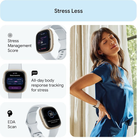 Fitbit Sense 2 Aluminium Waterproof Smartwatch with Heart Rate Monitor (Blue Mist/Soft Gold) vue 9