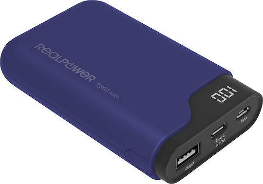 RealPower PB-7500C Power Bank 7500mAh with USB-A Port and USB-C Port Blue view 2
