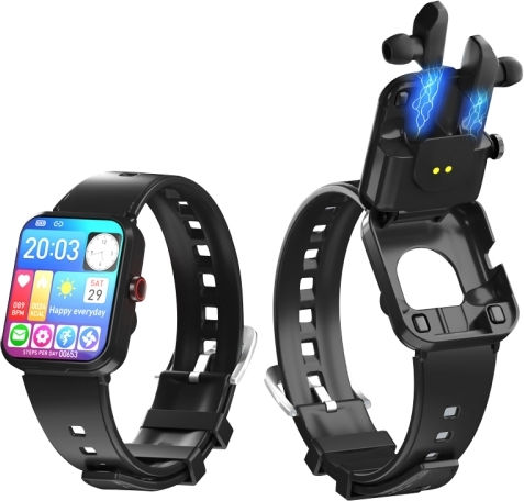 S6 Tws Earphone 1.91 Inch Smart Bracelet Support Bluetooth Call Health Monitoring Black