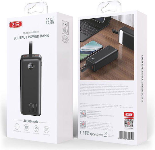 XO PR240 Power Bank 30000mAh 22.5W with 2 USB-A Ports and USB-C Port Power Delivery / Quick Charge 2.0 / Quick Charge 3.0 Black view 5