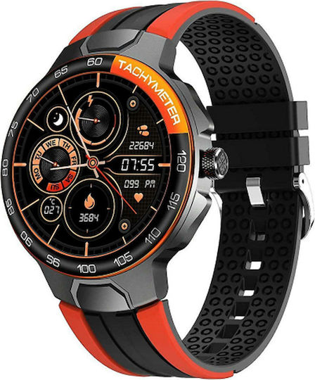 Aoke E15 44mm Smartwatch with Heart Rate Monitor (Black Case / Black-Orange Silicone Strap)