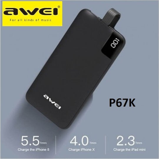 Awei P67K Power Bank 10000mAh with 2 USB-A Ports Black view 6