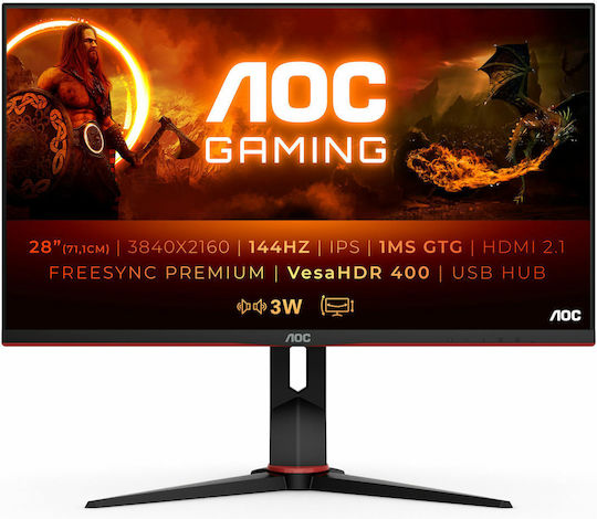AOC U28G2XU2/BK IPS HDR Gaming Monitor 28" 4K 3840x2160 144Hz with Response Time 1ms GTG