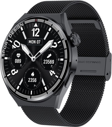 Hdt Max 1.60 Inch Black Dial Milan Steel Band Ip68 Waterproof Smart Watch Support Bluetooth Call Black