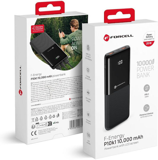 Forcell F-Energy P10k1 Power Bank 10000mAh 20W with 2 USB-A Ports and USB-C Port Power Delivery / Quick Charge 3.0 Black view 4